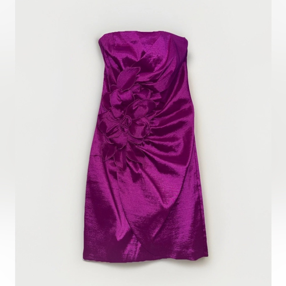 Jessica McClintock Women's Strapless Ruching Flower Dress size 6 (4)